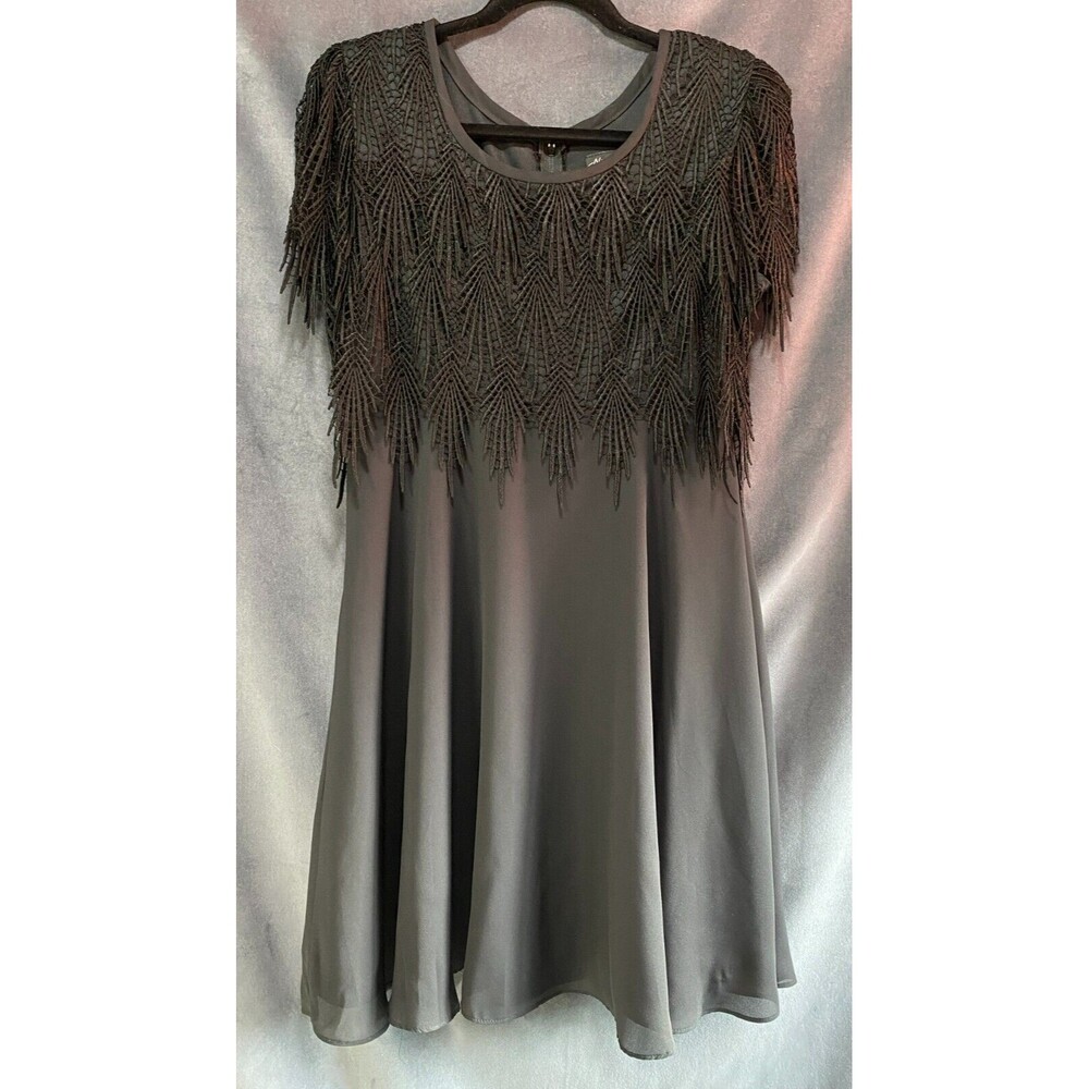 Night Way Collections Vintage Black Dress Size 12 Lace Fringe